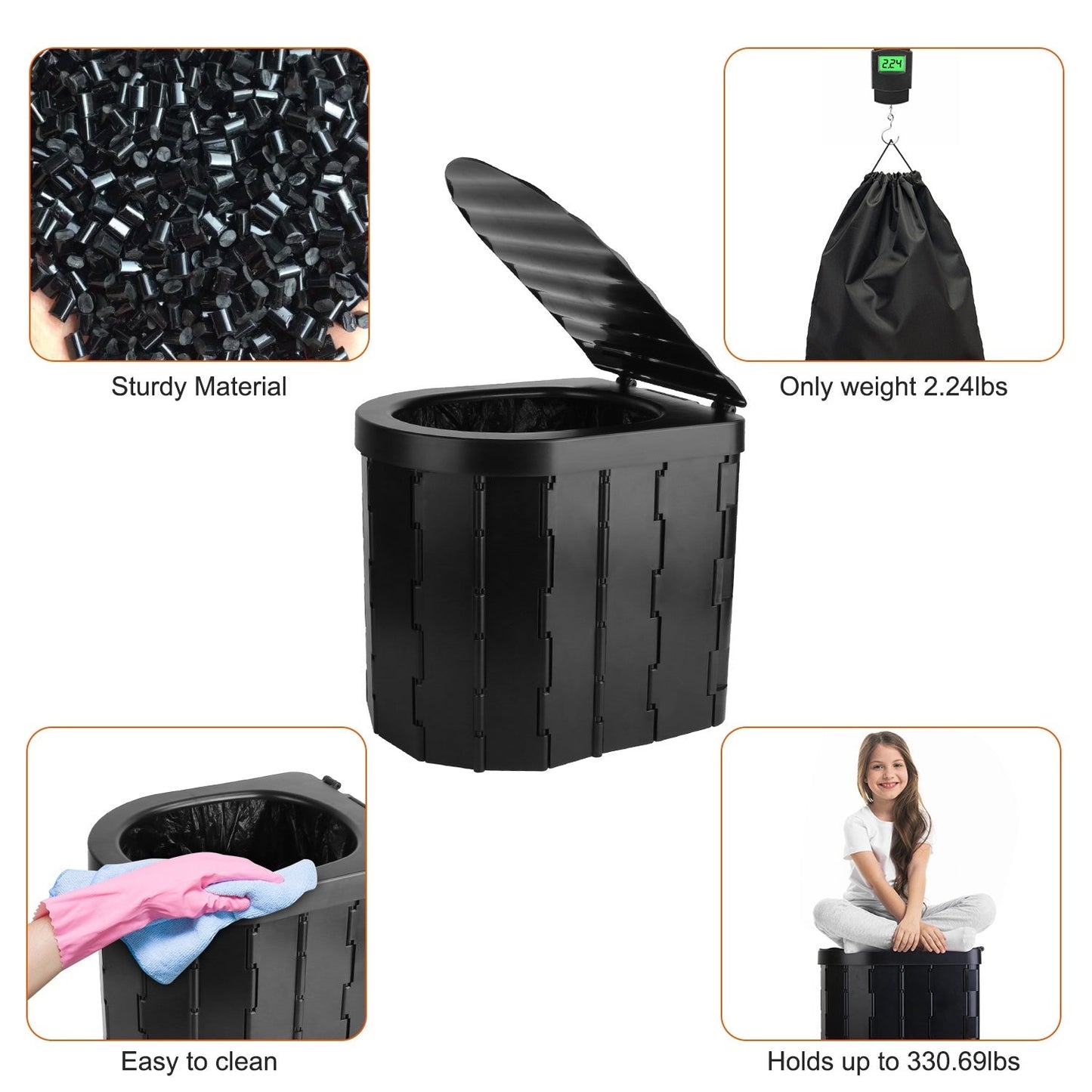Faltbare Notfalltoilette Portable Porta Potty für Reisen/ Mit Deckel Tragetasche 1 Rolle Müllsäcke