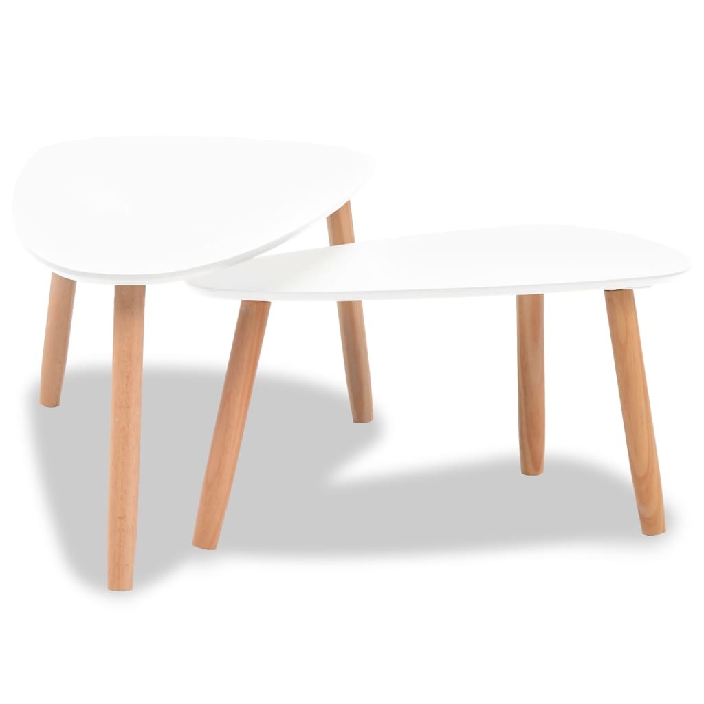 Scandinavian Coffee Table Set - Elegance in White Solid Pine Wood (2 pieces)