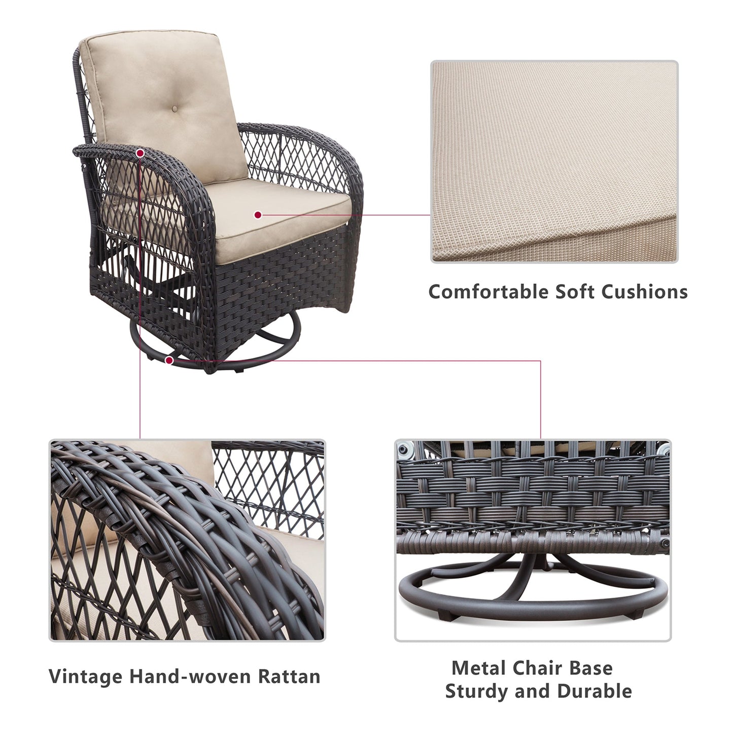 Exclusive set of wicker swivel armchairs with table - Comfort and style for your terrace or garden