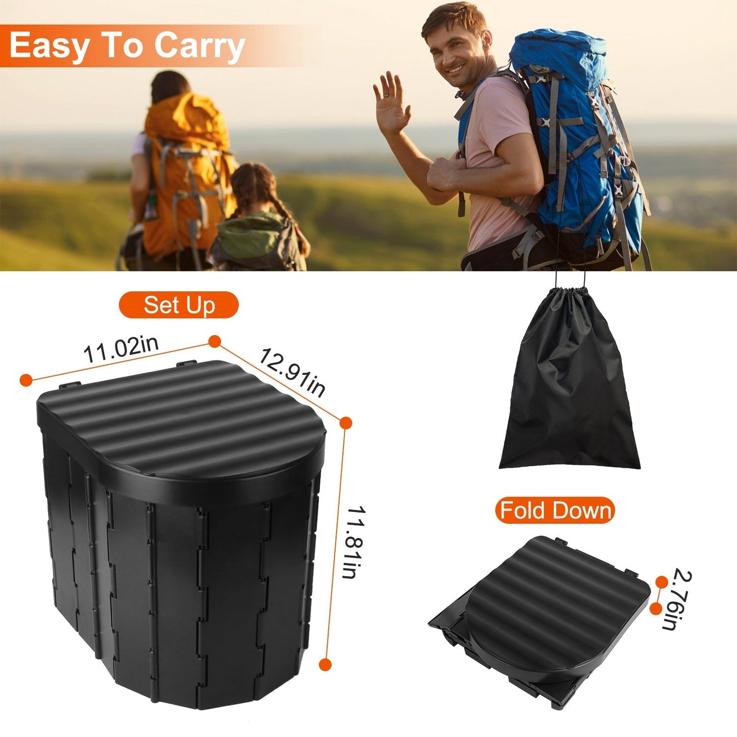 Faltbare Notfalltoilette Portable Porta Potty für Reisen/ Mit Deckel Tragetasche 1 Rolle Müllsäcke