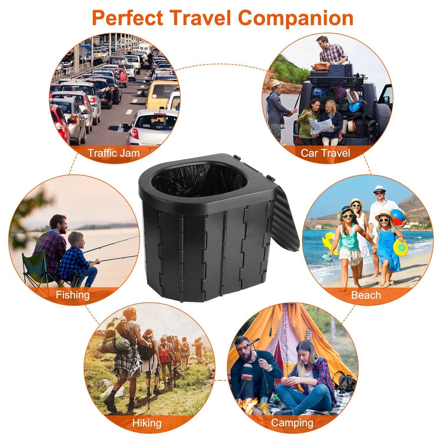 Faltbare Notfalltoilette Portable Porta Potty für Reisen/ Mit Deckel Tragetasche 1 Rolle Müllsäcke