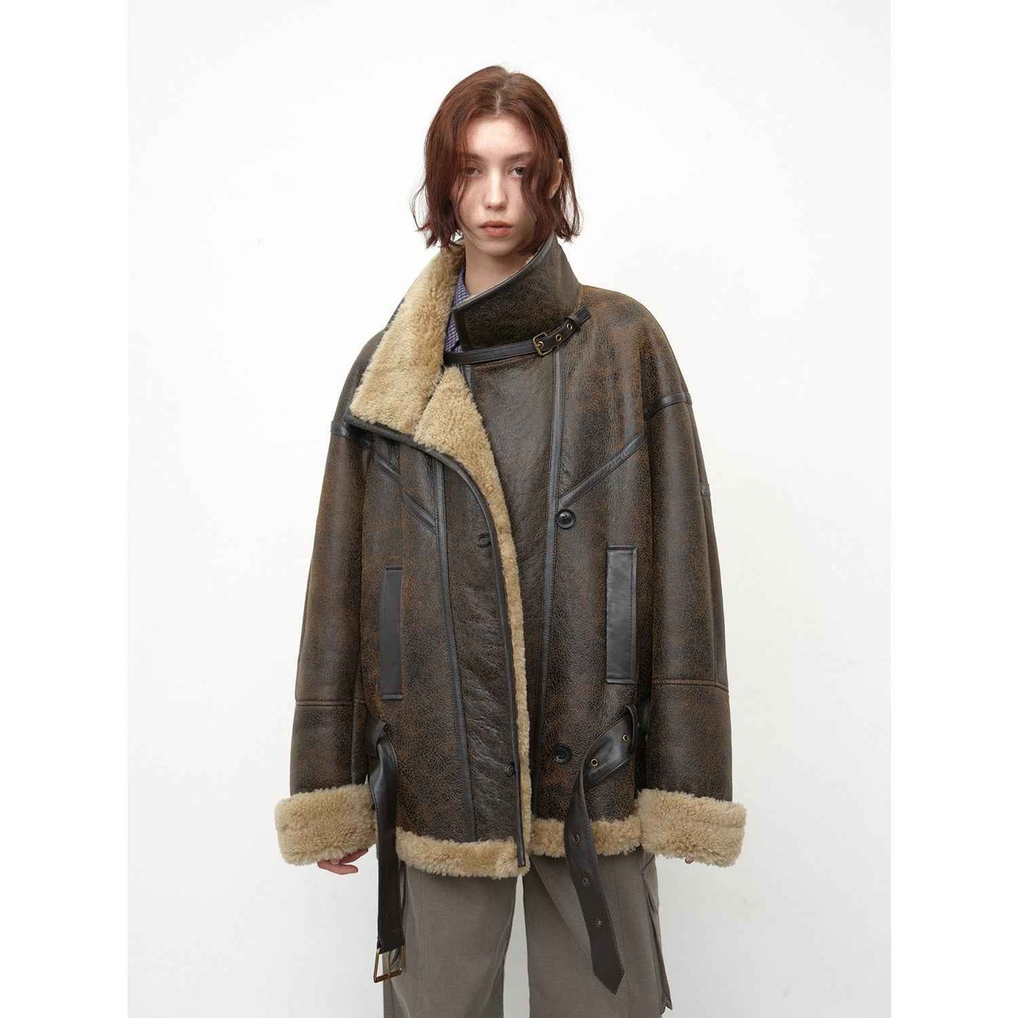 Abrigo Premium de Piel de Oveja Merina para Mujer – Estilo Motero Vintage Fireladyfur