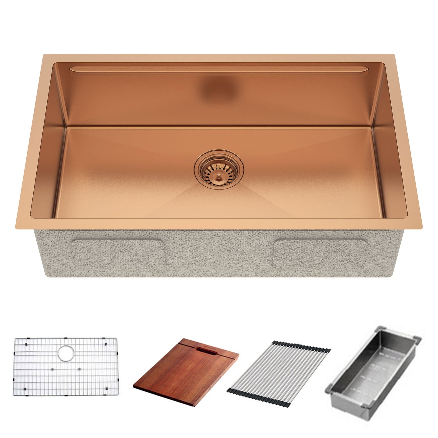 Fregadero de cocina de 30” con un solo seno, instalación bajo encimera, acabado Nano PVD Oro / Oro Rosa, con accesorios incluidos Home & Garden - Home Improvement - Kitchen Fixtures - Kitchen Sinks | Zulter VIP .