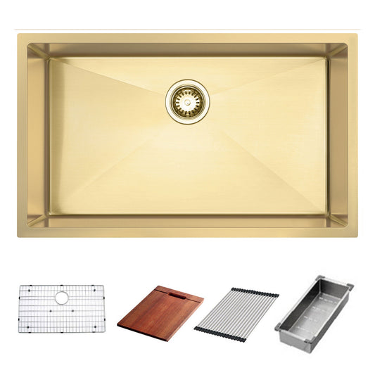 Fregadero de cocina de 30” con un solo seno, instalación bajo encimera, acabado Nano PVD Oro / Oro Rosa, con accesorios incluidos Home & Garden - Home Improvement - Kitchen Fixtures - Kitchen Sinks | Zulter VIP .
