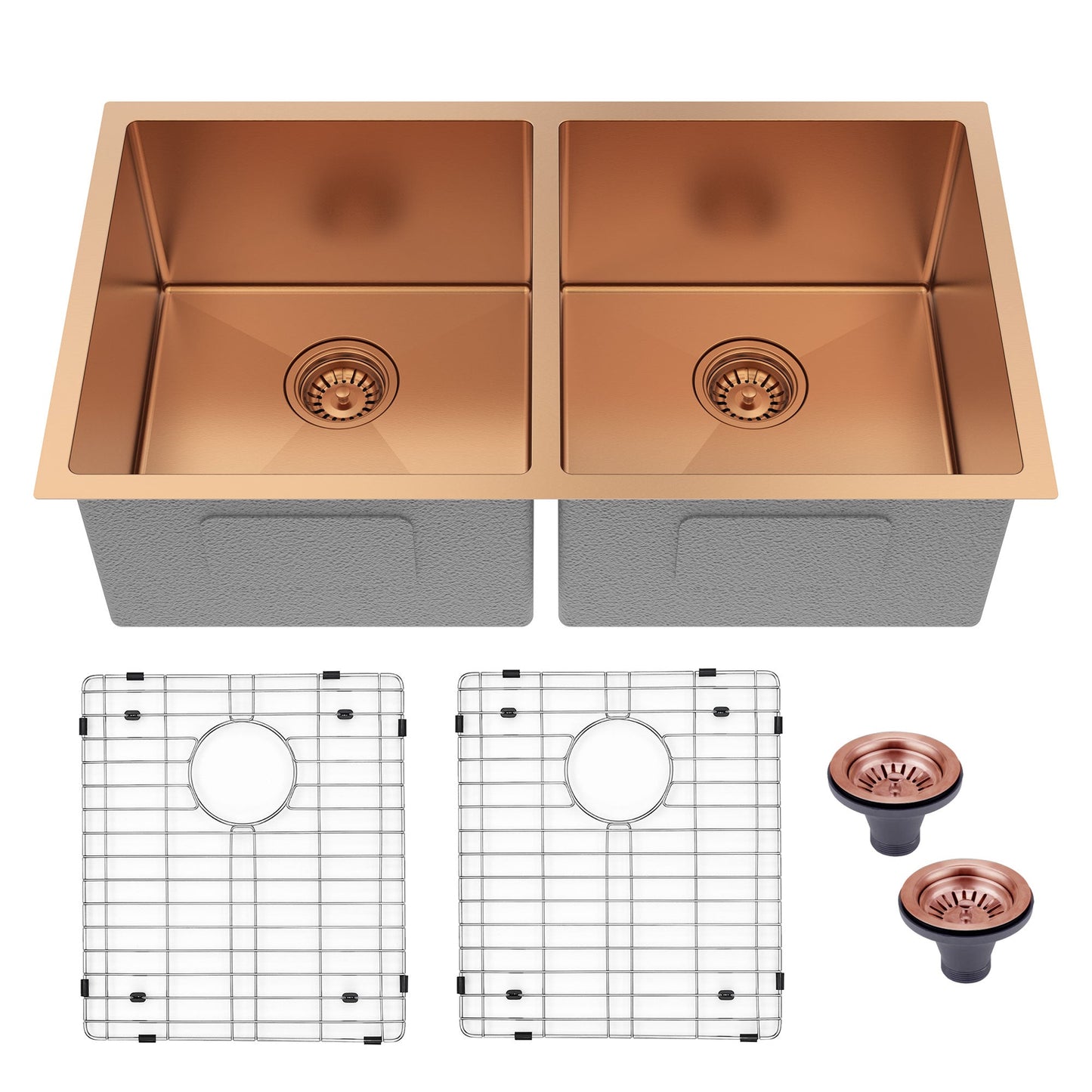 Fregadero de cocina de 33” doble seno, instalación bajo encimera, acabado Nano PVD Oro / Oro Rosa Home & Garden - Home Improvement - Kitchen Fixtures - Kitchen Sinks | Zulter VIP .