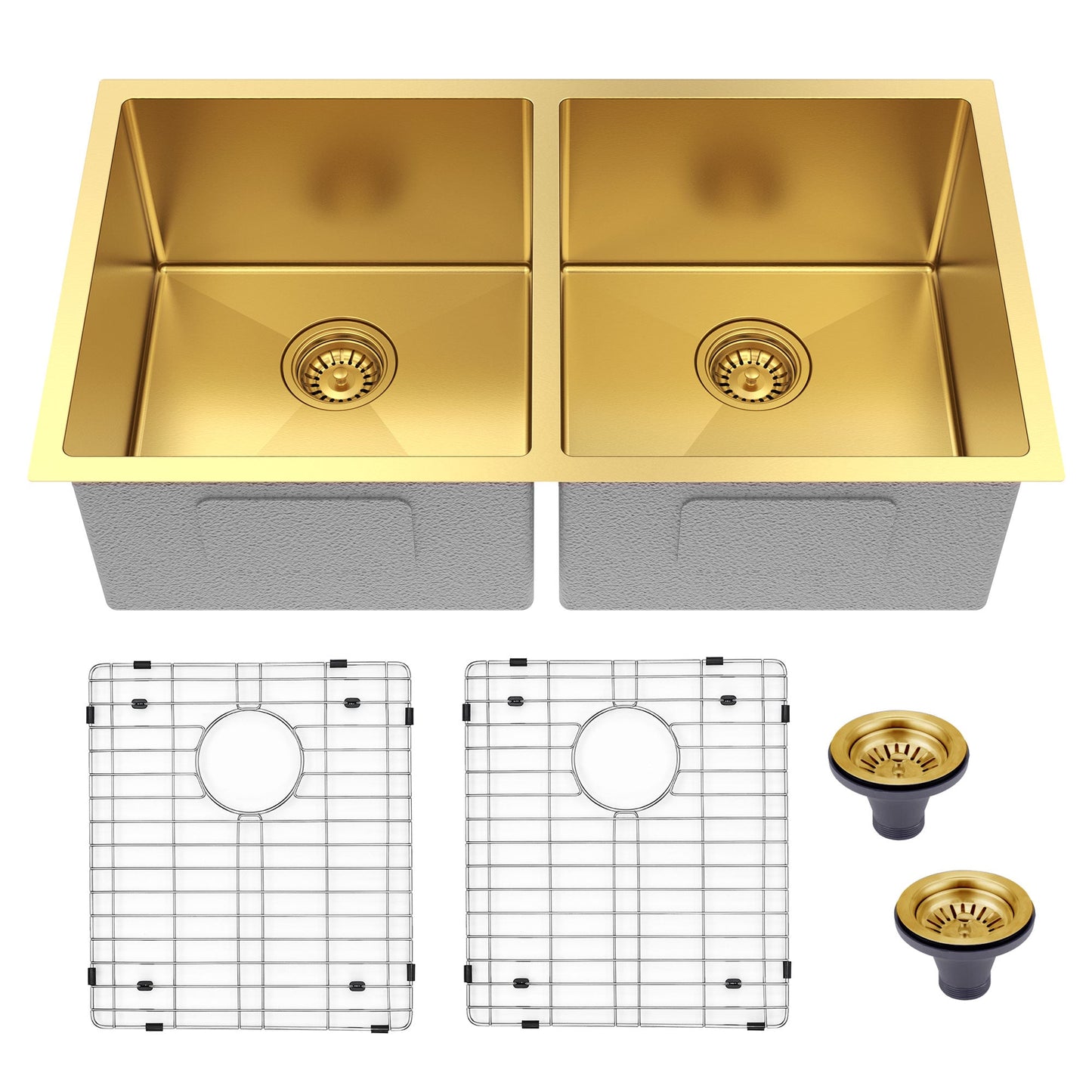 Fregadero de cocina de 33” doble seno, instalación bajo encimera, acabado Nano PVD Oro / Oro Rosa Home & Garden - Home Improvement - Kitchen Fixtures - Kitchen Sinks | Zulter VIP .