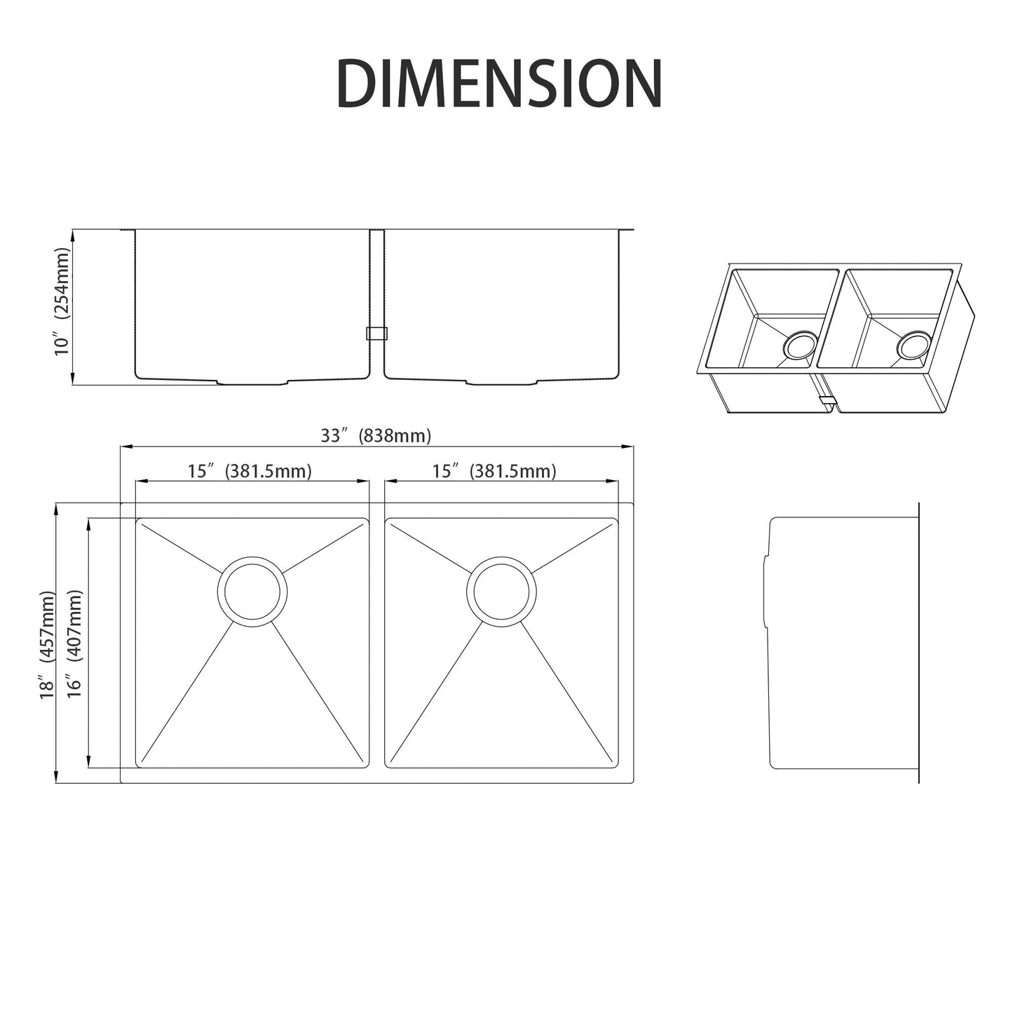 Fregadero de cocina de 33” doble seno, instalación bajo encimera, acabado Nano PVD Oro / Oro Rosa Home & Garden - Home Improvement - Kitchen Fixtures - Kitchen Sinks | Zulter VIP .