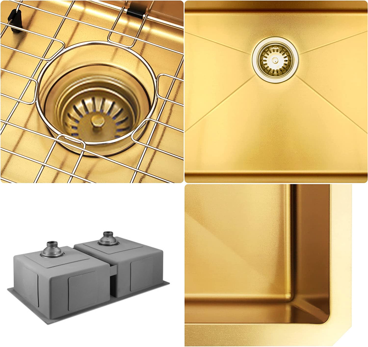 Fregadero de cocina de 33” doble seno, instalación bajo encimera, acabado Nano PVD Oro / Oro Rosa Home & Garden - Home Improvement - Kitchen Fixtures - Kitchen Sinks | Zulter VIP .