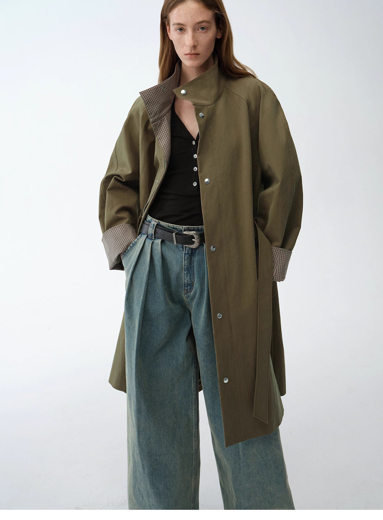 Gabardina de trabajo de largo medio con solapa y diseño retro “Isla Urbana” Women's Fashion - Women's Clothing - Jackets & Coats - Wool & Blends | Zulter VIP