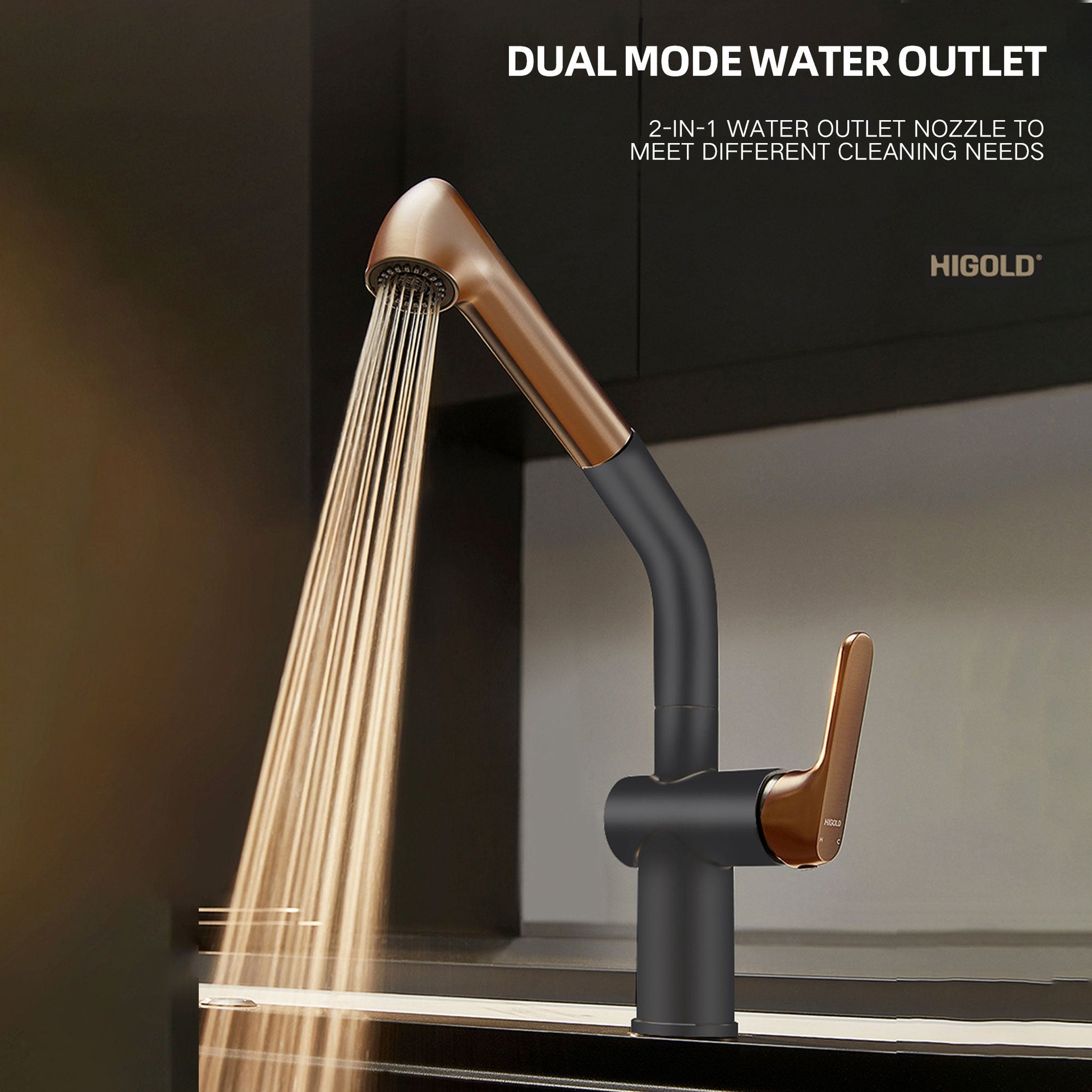 Grifo de cocina extraíble monomando – Acabado negro y dorado Home & Garden - Home Improvement - Kitchen Fixtures - Kitchen Faucets | Zulter VIP .
