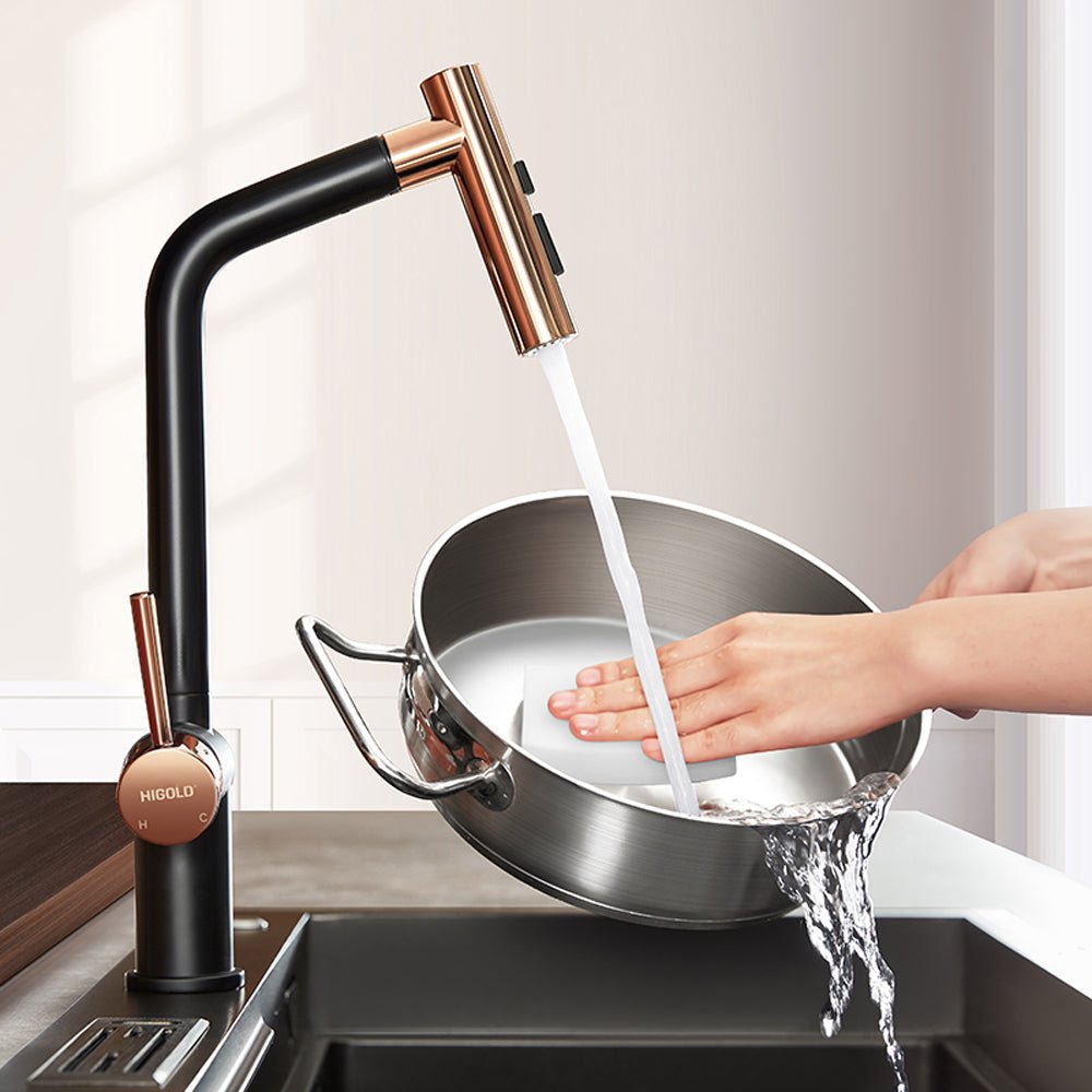 Grito de cocina monomando extraíble – Acabado oro negro / níquel cepillado Home & Garden - Home Improvement - Kitchen Fixtures - Kitchen Faucets | Zulter VIP .