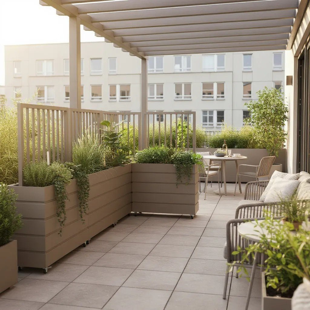 Jardineras divisorias para terraza con diseño arquitectónico. Aportan privacidad y estilo en espacios exteriores modernos. Home & Garden - Garden Supplies - Garden Pots & Planters | Zulter VIP .