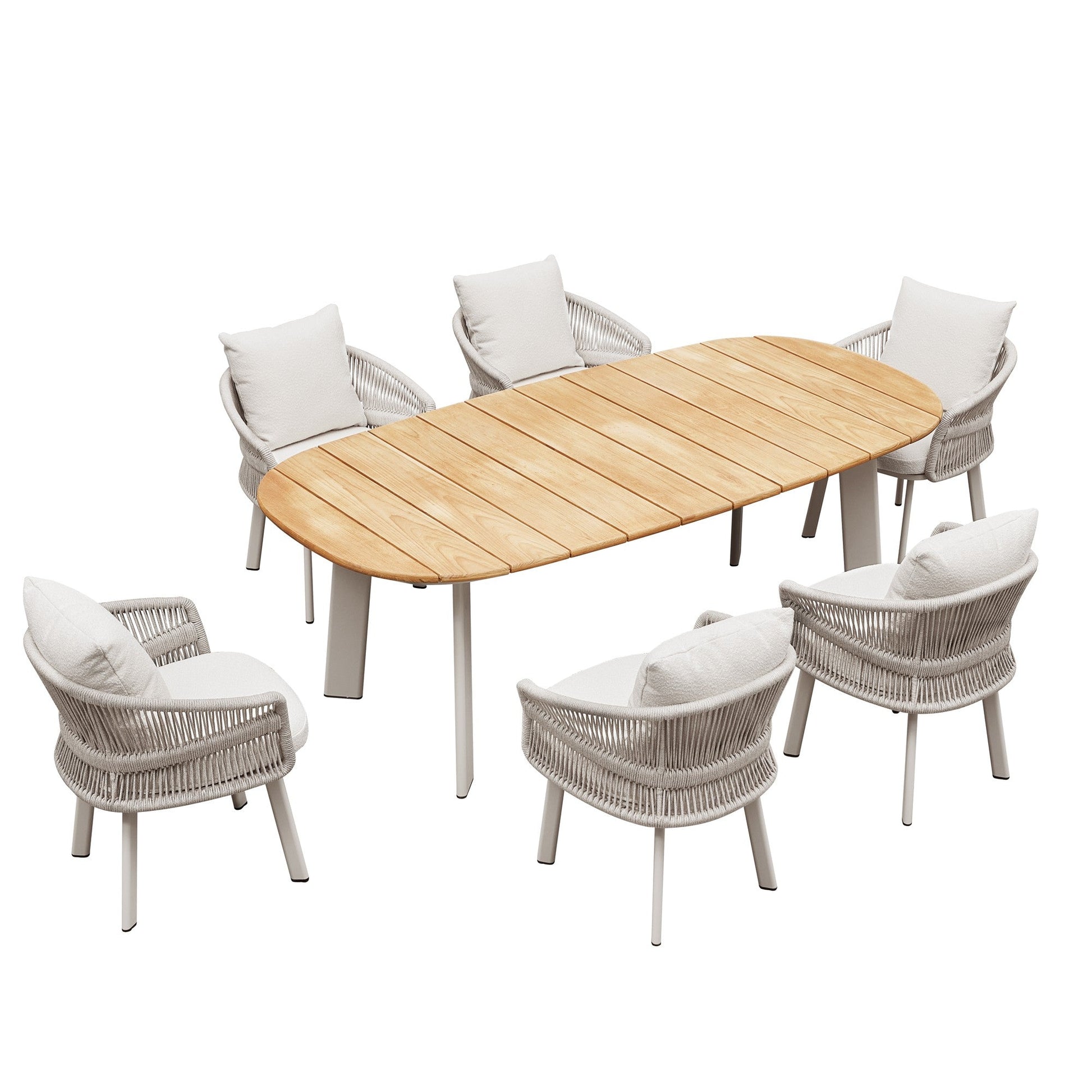 Juego de comedor exterior de lujo HI GOLD – Set de 7 piezas en teca con cojines blancos premium Home & Garden - Furniture - Outdoor Furniture - Garden Sets | Zulter VIP