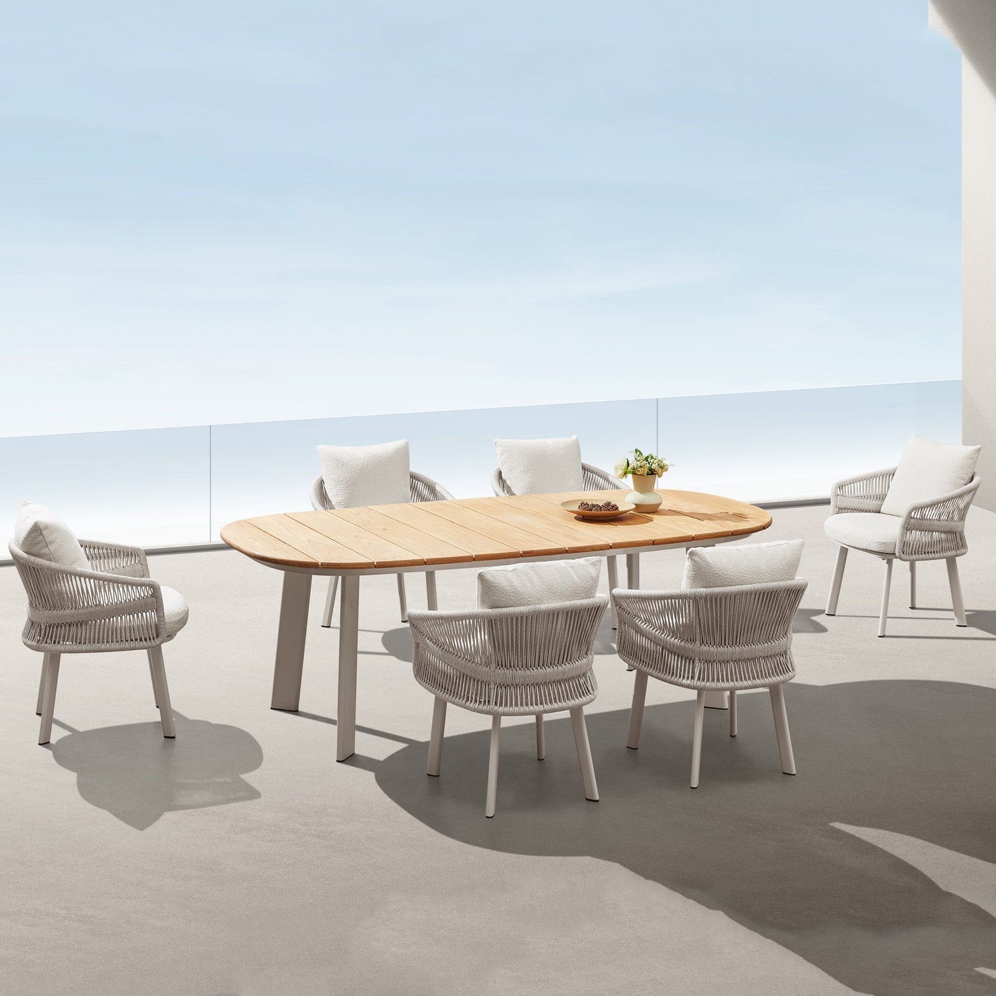 Juego de comedor exterior de lujo HI GOLD – Set de 7 piezas en teca con cojines blancos premium Home & Garden - Furniture - Outdoor Furniture - Garden Sets | Zulter VIP