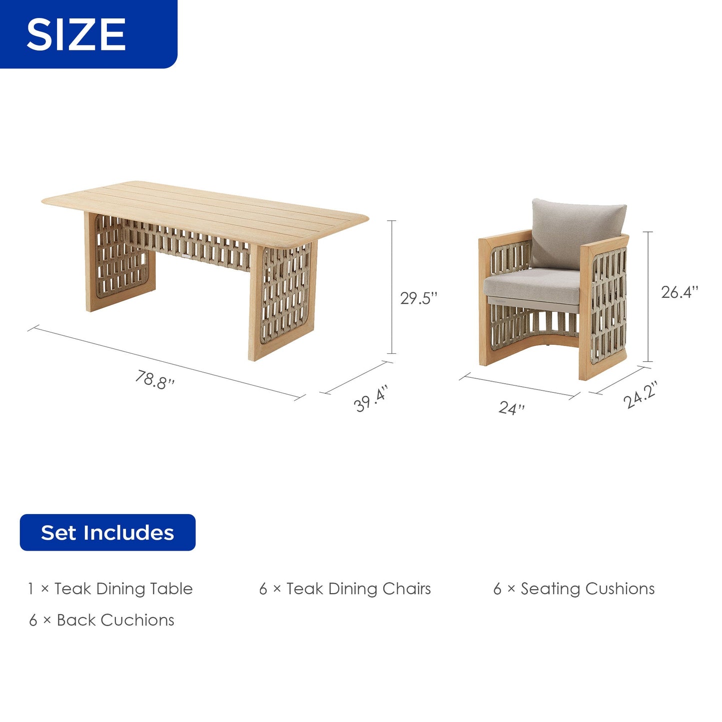 Juego de comedor exterior RIVA (6 personas, teca maciza, cojines incluidos) Home & Garden - Furniture - Outdoor Furniture - Garden Sets | Zulter VIP .