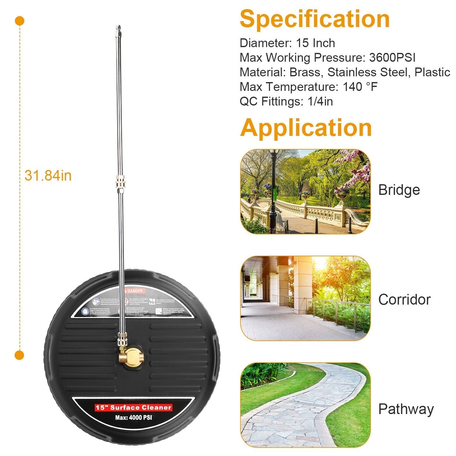 Limpiador de superficies planas a presión 15" | 4000 PSI con boquillas giratorias Home & Garden - Household Cleaning - Household Cleaning Tools | Zulter VIP