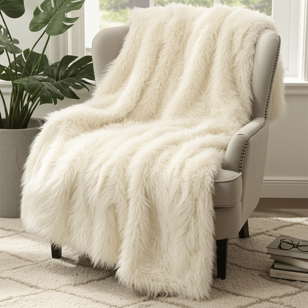 Manta premium de lujo con acabado mongol en tono blanco roto ultrasuave Home & Garden - Home Textile - Pillows | Zulter VIP .