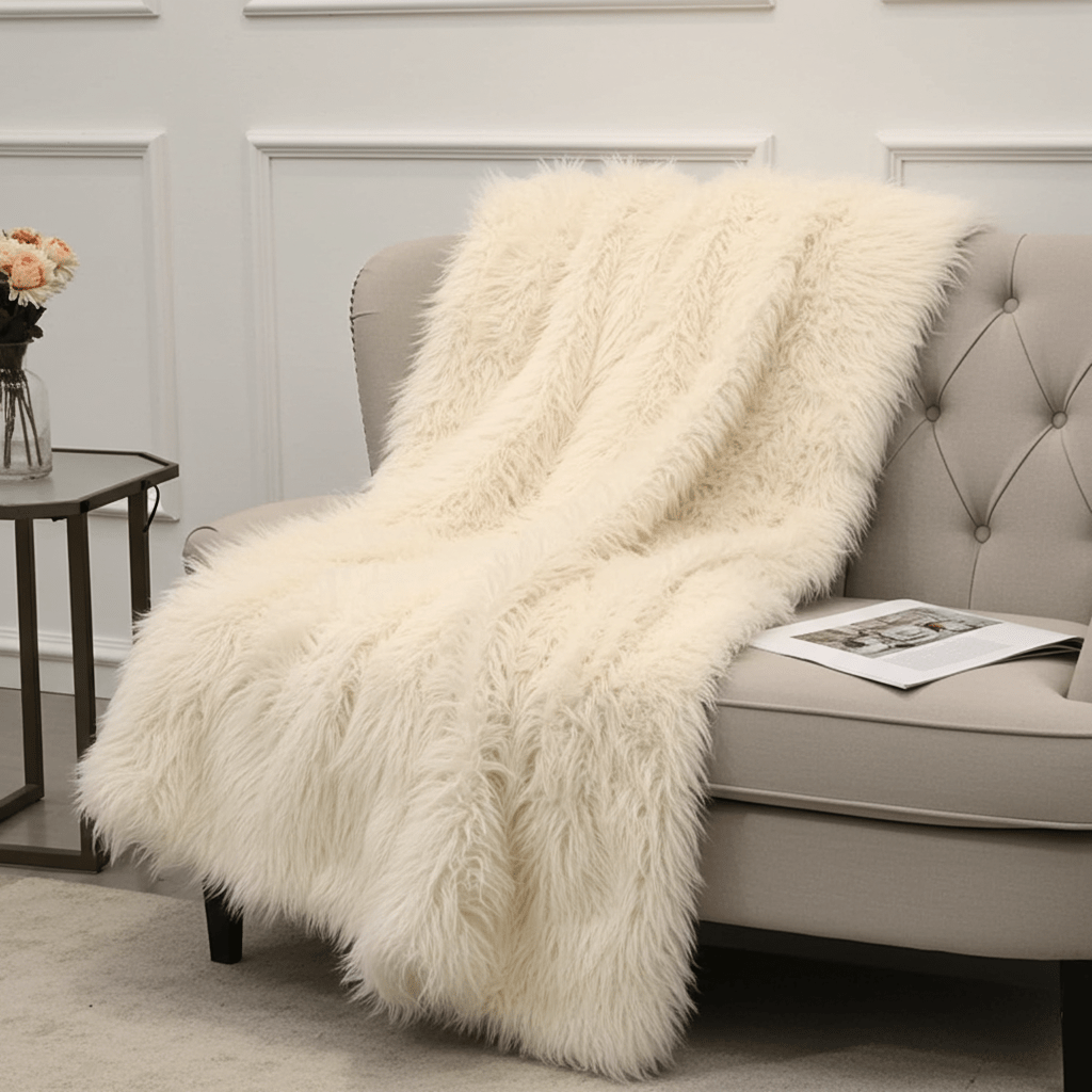 Manta premium de lujo con acabado mongol en tono blanco roto ultrasuave Home & Garden - Home Textile - Pillows | Zulter VIP .
