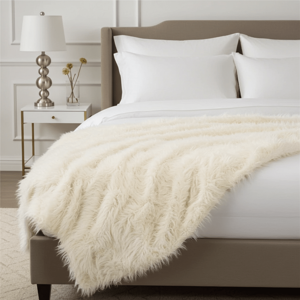 Manta premium de lujo con acabado mongol en tono blanco roto ultrasuave Home & Garden - Home Textile - Pillows | Zulter VIP .
