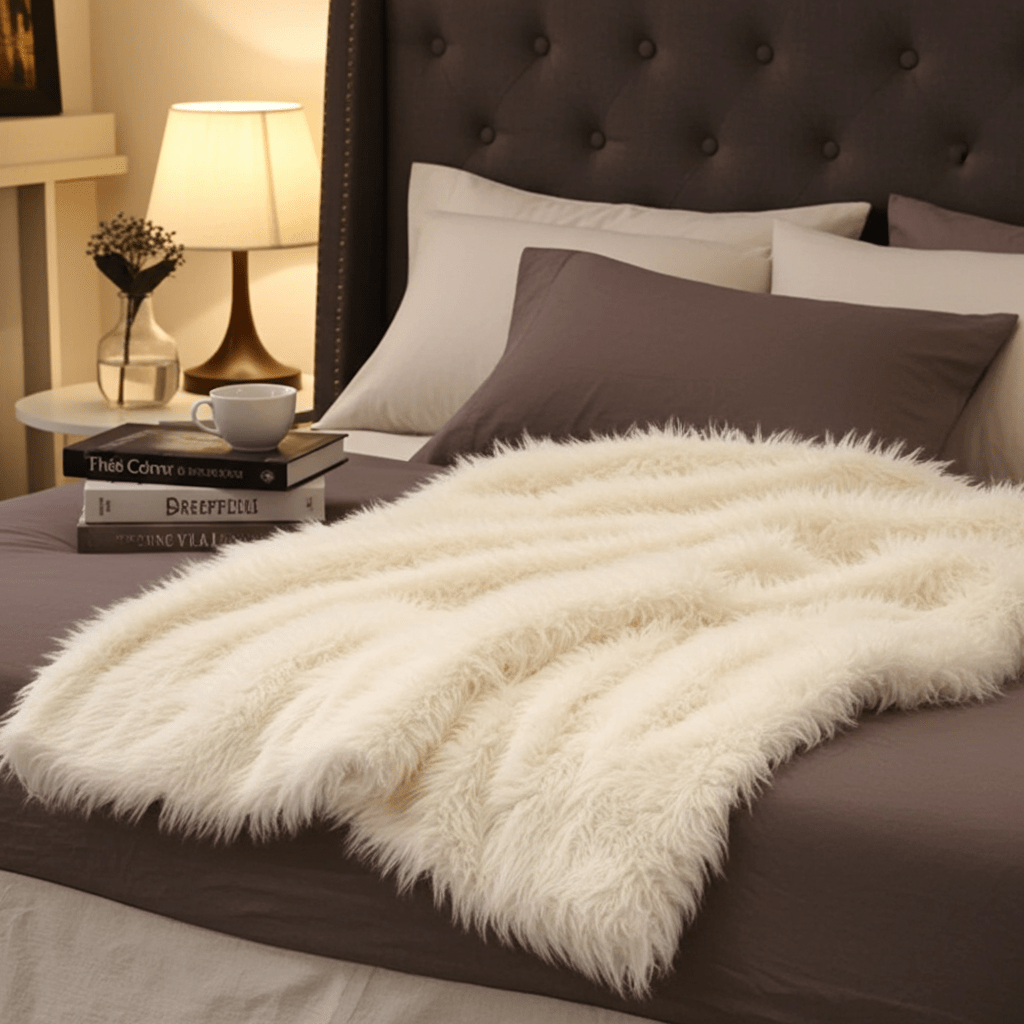 Manta premium de lujo con acabado mongol en tono blanco roto ultrasuave Home & Garden - Home Textile - Pillows | Zulter VIP .