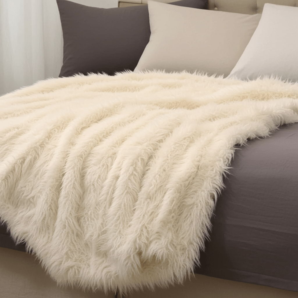 Manta premium de lujo con acabado mongol en tono blanco roto ultrasuave Home & Garden - Home Textile - Pillows | Zulter VIP .