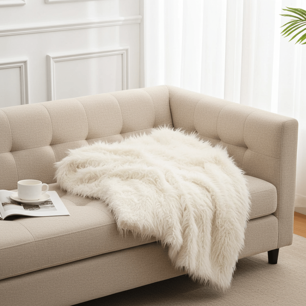 Manta premium de lujo con acabado mongol en tono blanco roto ultrasuave Home & Garden - Home Textile - Pillows | Zulter VIP .