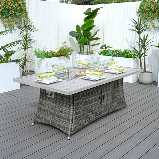 Mesa de comedor con fogón central de ratán sintético y aluminio – Diseño exclusivo para exterior e interior Home & Garden - Kitchen, Dining & Bar - Table Decoration & Accessories | Zulter VIP