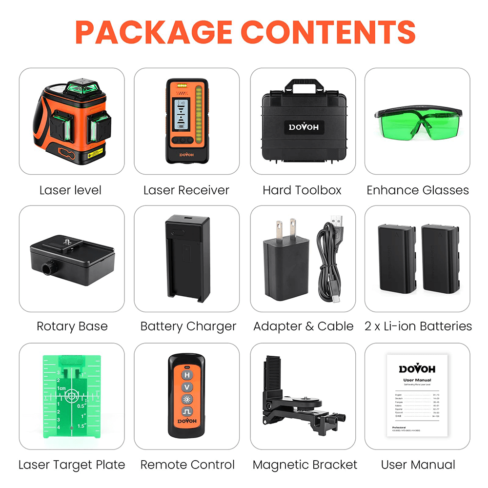 Nivel láser profesional Dovoh H3 - 360G con receptor – Kit completo Tools - Measurement & Analysis Instruments - Level Measuring Instruments | Zulter VIP .