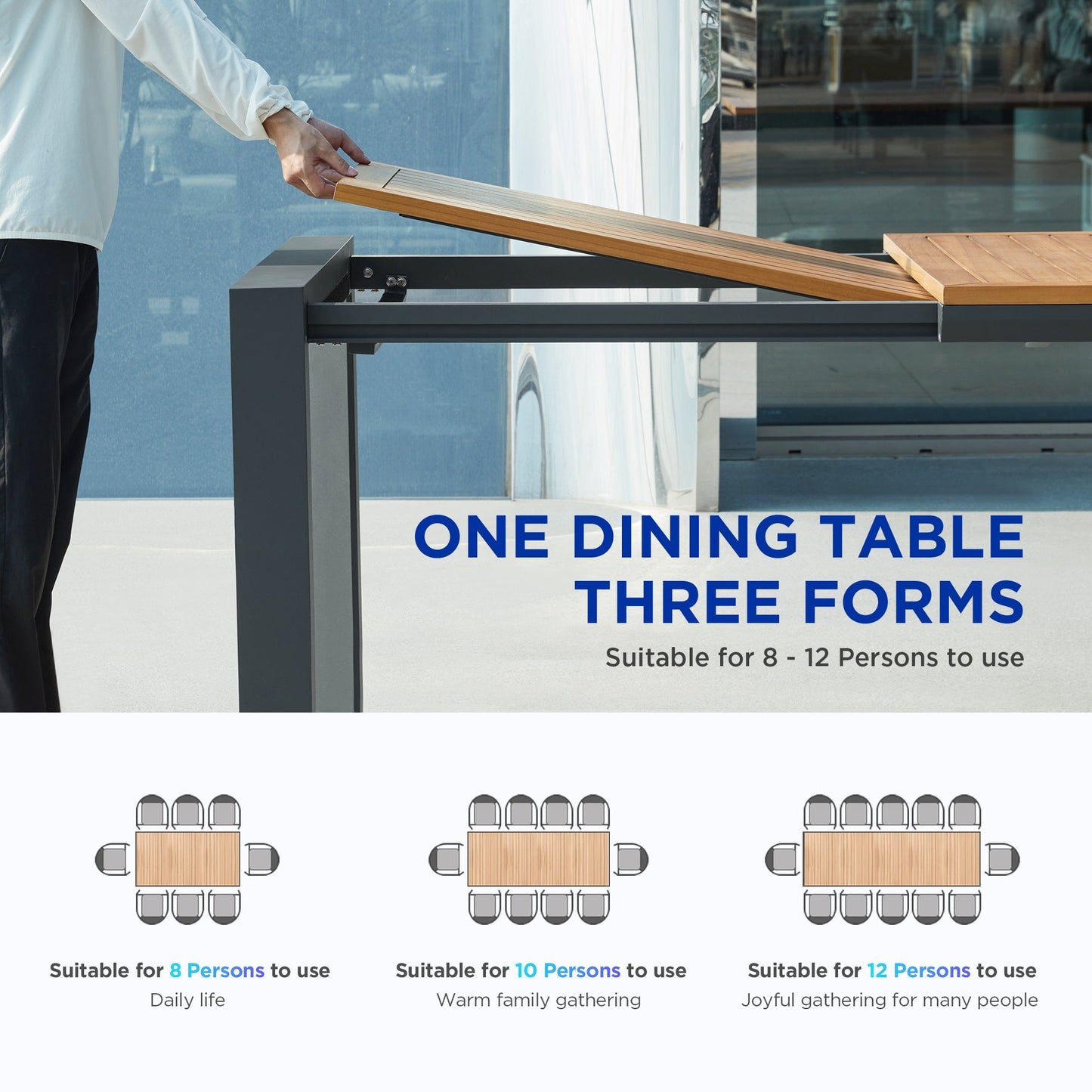 njunto exterior Lumen de teca para 12 personas con mesa extensible de tres posiciones Home & Garden - Furniture - Outdoor Furniture - Garden Sets | Zulter VIP .