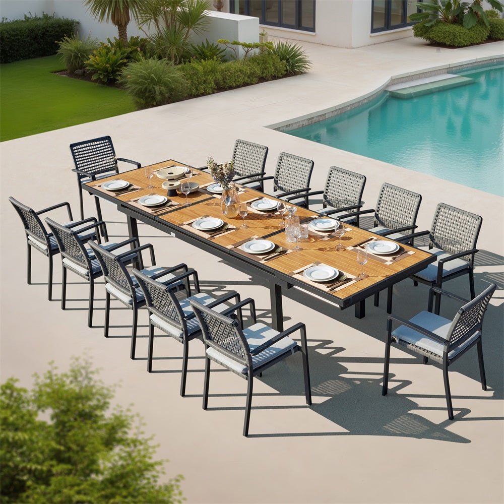onjunto exterior Heck de teca para 12 personas con mesa extensible y cojines premium Home & Garden - Furniture - Outdoor Furniture - Garden Sets | Zulter VIP .