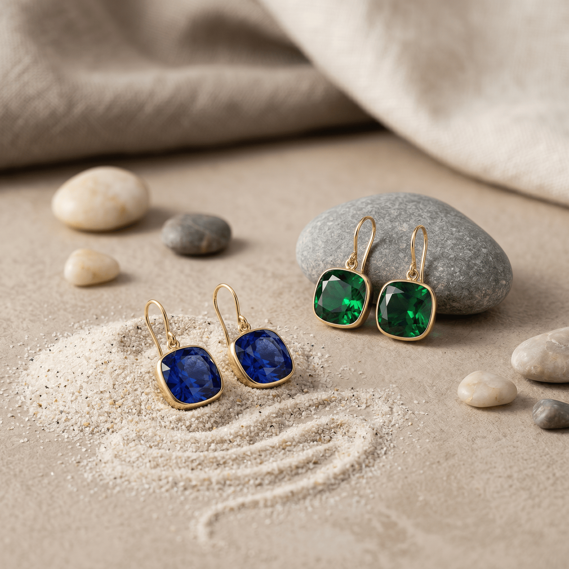 Pendientes colgantes en oro 14K con zafiro y esmeralda cultivados (5 ct) Jewelry & Accessories - Earrings - Drop Earrings | Zulter VIP .