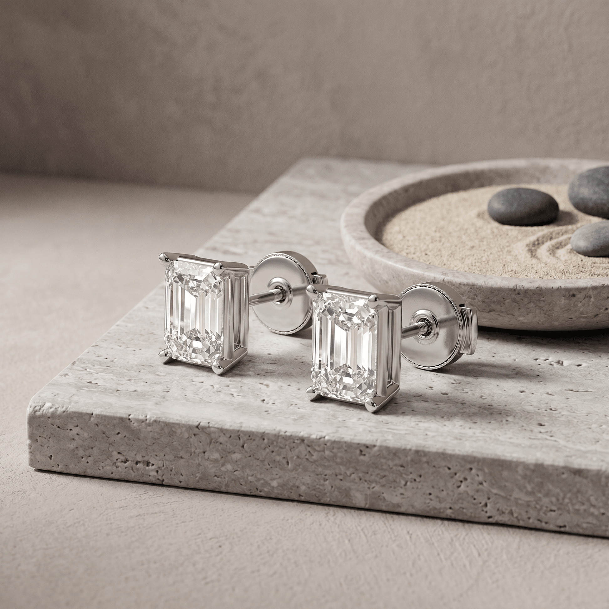 Pendientes de diamantes corte esmeralda 14K oro blanco | Certificación AGI | 2 a 4 CTW Jewelry & Accessories - Earrings - Stud Earrings | Zulter VIP .
