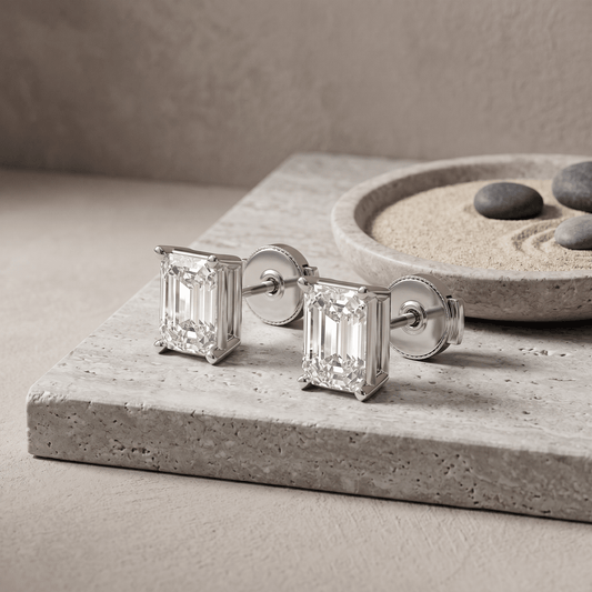 Pendientes de diamantes corte esmeralda 14K oro blanco | Certificación AGI | 2 a 4 CTW Jewelry & Accessories - Earrings - Stud Earrings | Zulter VIP .