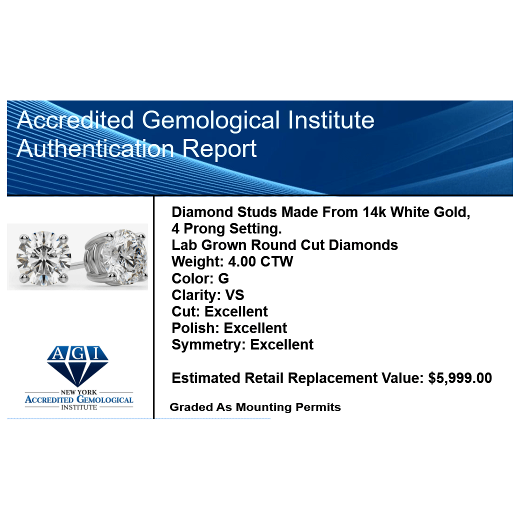 Pendientes de diamantes cultivados en laboratorio 4 CTW | Oro 14K blanco o amarillo Jewelry & Accessories - Earrings - Stud Earrings | Zulter VIP