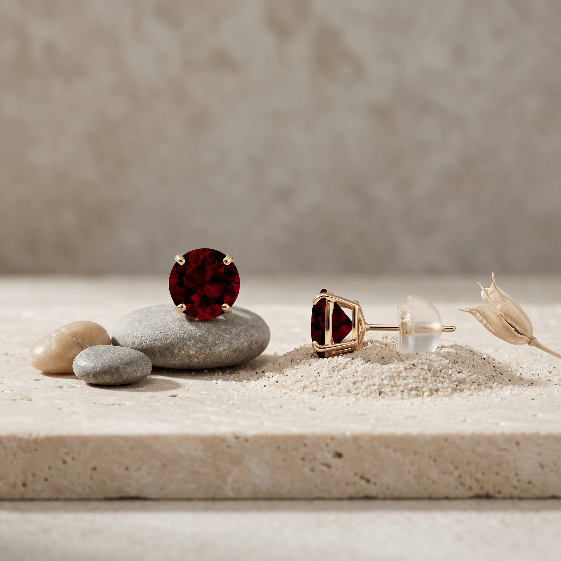 Pendientes de granate rojo natural 2 quilates en oro 14K (clásicos y elegantes) Jewelry & Accessories - Earrings - Stud Earrings | Zulter VIP .