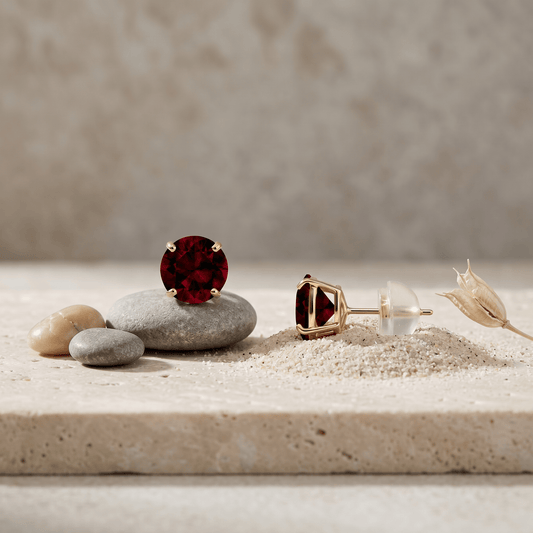 Pendientes de granate rojo natural 2 quilates en oro 14K (clásicos y elegantes) Jewelry & Accessories - Earrings - Stud Earrings | Zulter VIP .