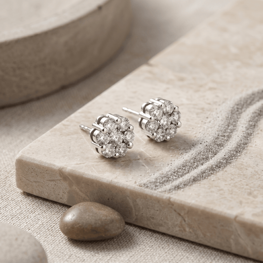 Pendientes florales en oro 14K con 2 quilates de diamantes certificados AGI Jewelry & Accessories - Earrings - Stud Earrings | Zulter VIP .