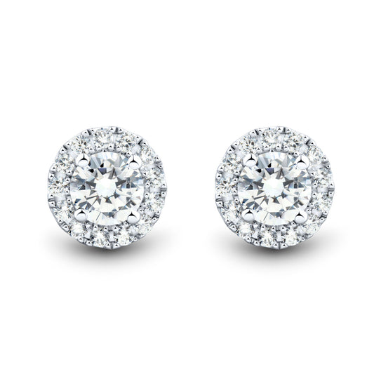 Pendientes Halo de Diamantes 1.00 CTW Certificados AGI en Oro Blanco 14k Jewelry & Accessories - Earrings - Stud Earrings | Zulter VIP