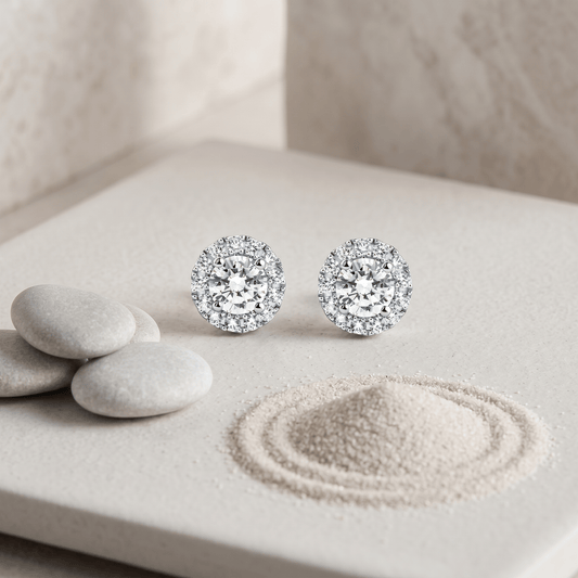 Pendientes Halo de Diamantes 1.00 CTW Certificados AGI en Oro Blanco 14k Jewelry & Accessories - Earrings - Stud Earrings | Zulter VIP .