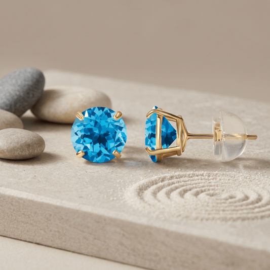 Pendientes Topacio Azul Suizo Natural 2.00 CTW en Oro Amarillo 14k Jewelry & Accessories - Earrings - Stud Earrings | Zulter VIP .