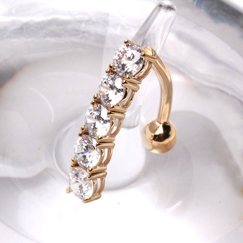 Piercing de ombligo en oro amarillo de 14K con 5 gemas alineadas Jewelry & Accessories - Jewelry Sets & More - Body Jewelry | Zulter VIP .