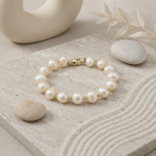 Pulsera clásica de perlas naturales en oro macizo de 14 K – Elegancia atemporal Jewelry & Accessories - Fine Jewelry - Bracelets & Bangles | Zulter VIP .
