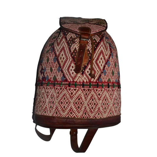 Mochila artesanal de cuero y tejido étnico – Estilo bereber exclusivo