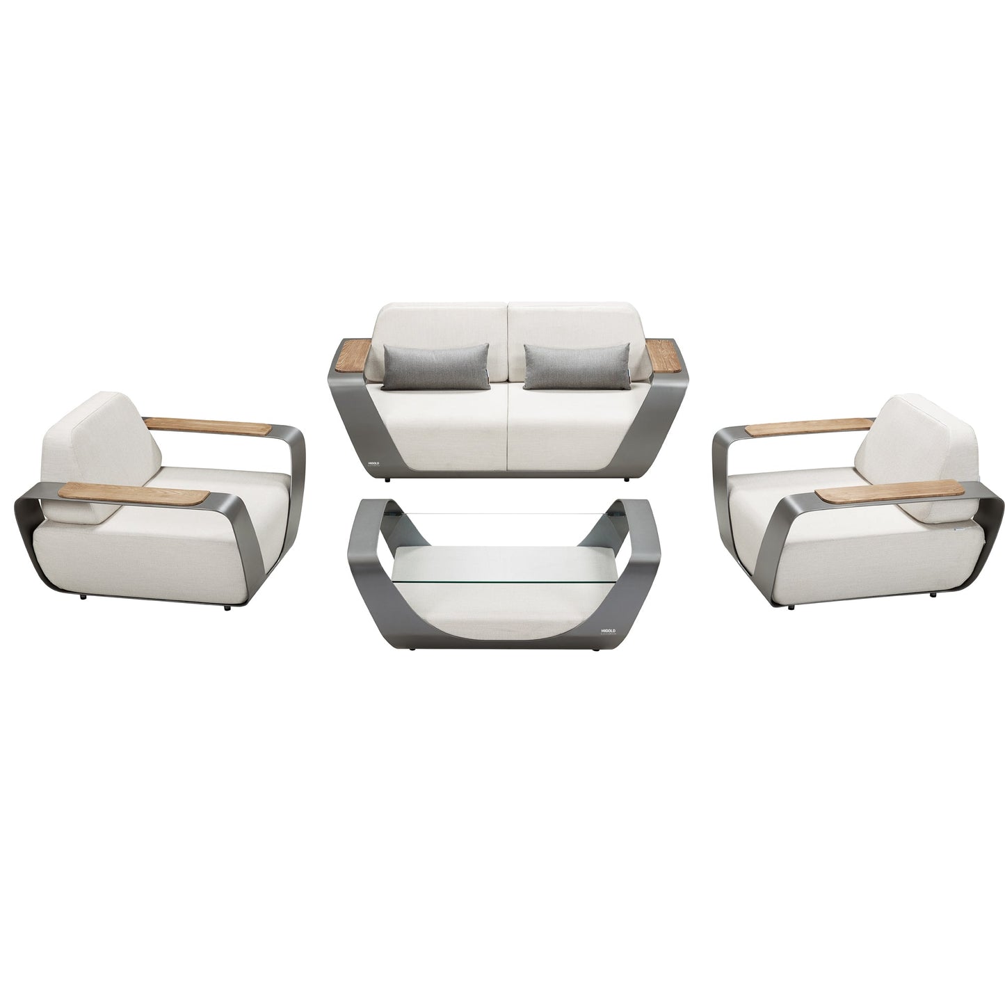 Set de Conversación de Lujo HIGOLD Onda – Aluminio Premium y Teca Natural (4 Plazas) Home & Garden - Furniture - Outdoor Furniture - Garden Sets | Zulter VIP .
