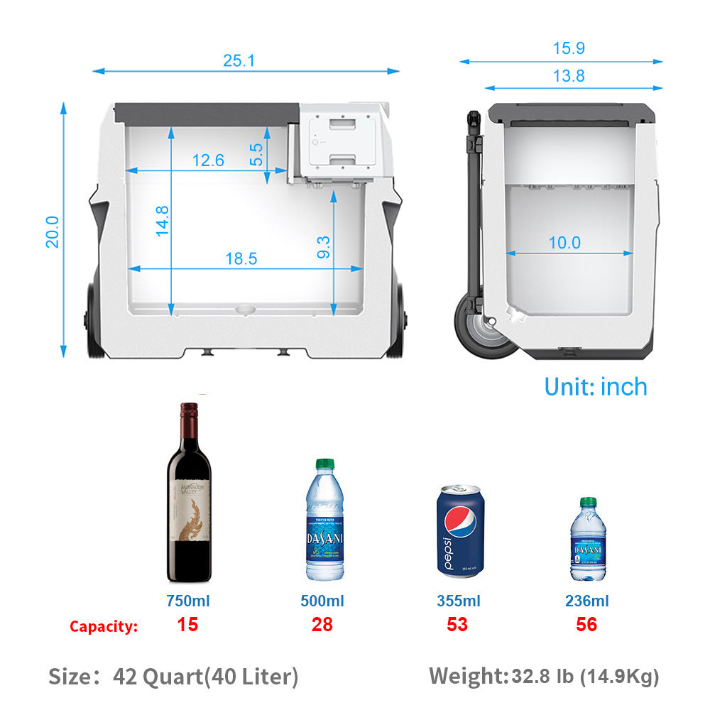 🧊 Refrigerador-Congelador Solar Portátil Premium (42 cuartos / 40L) con batería recargable