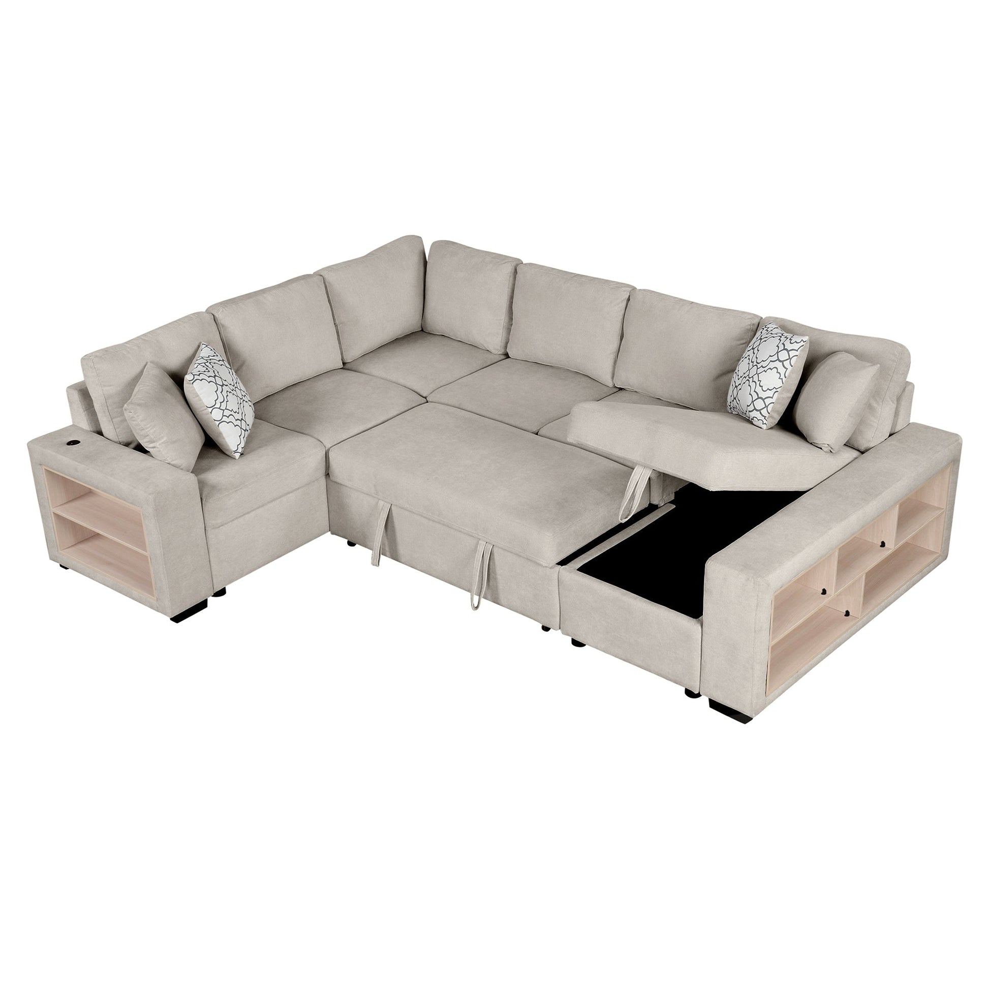 Sofá Cama Seccional en U de 109" con Puertos USB, Almacenamiento y Cojines – Confort y Funcionalidad Premium Home & Garden - Furniture - Home Furniture | Zulter VIP