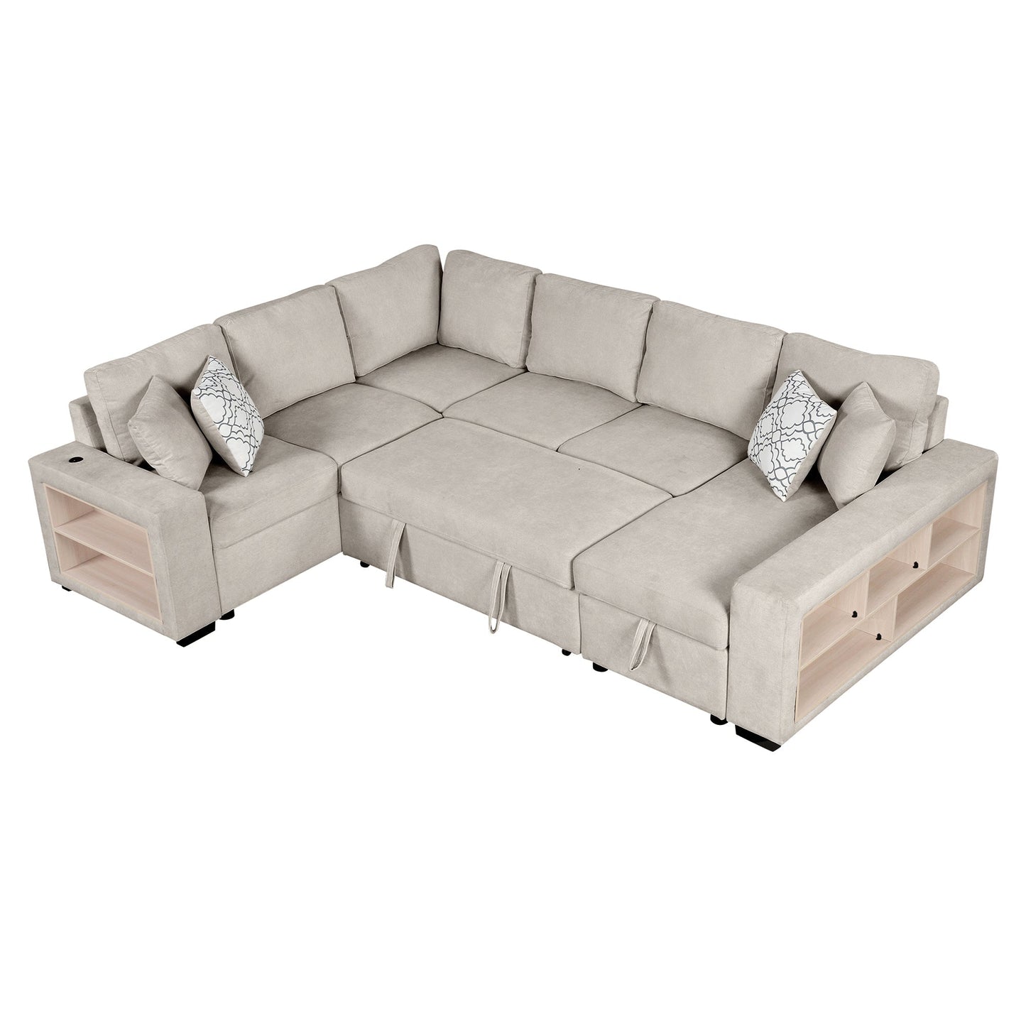 Sofá Cama Seccional en U de 109" con Puertos USB, Almacenamiento y Cojines – Confort y Funcionalidad Premium Home & Garden - Furniture - Home Furniture | Zulter VIP