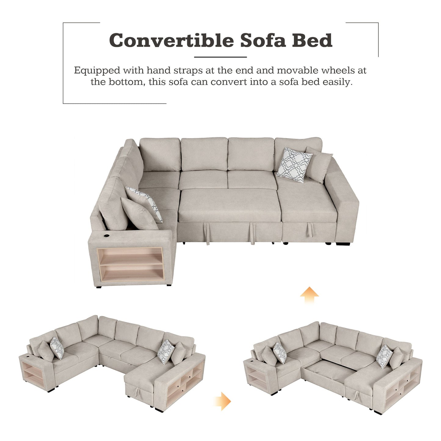 Sofá Cama Seccional en U de 109" con Puertos USB, Almacenamiento y Cojines – Confort y Funcionalidad Premium Home & Garden - Furniture - Home Furniture | Zulter VIP
