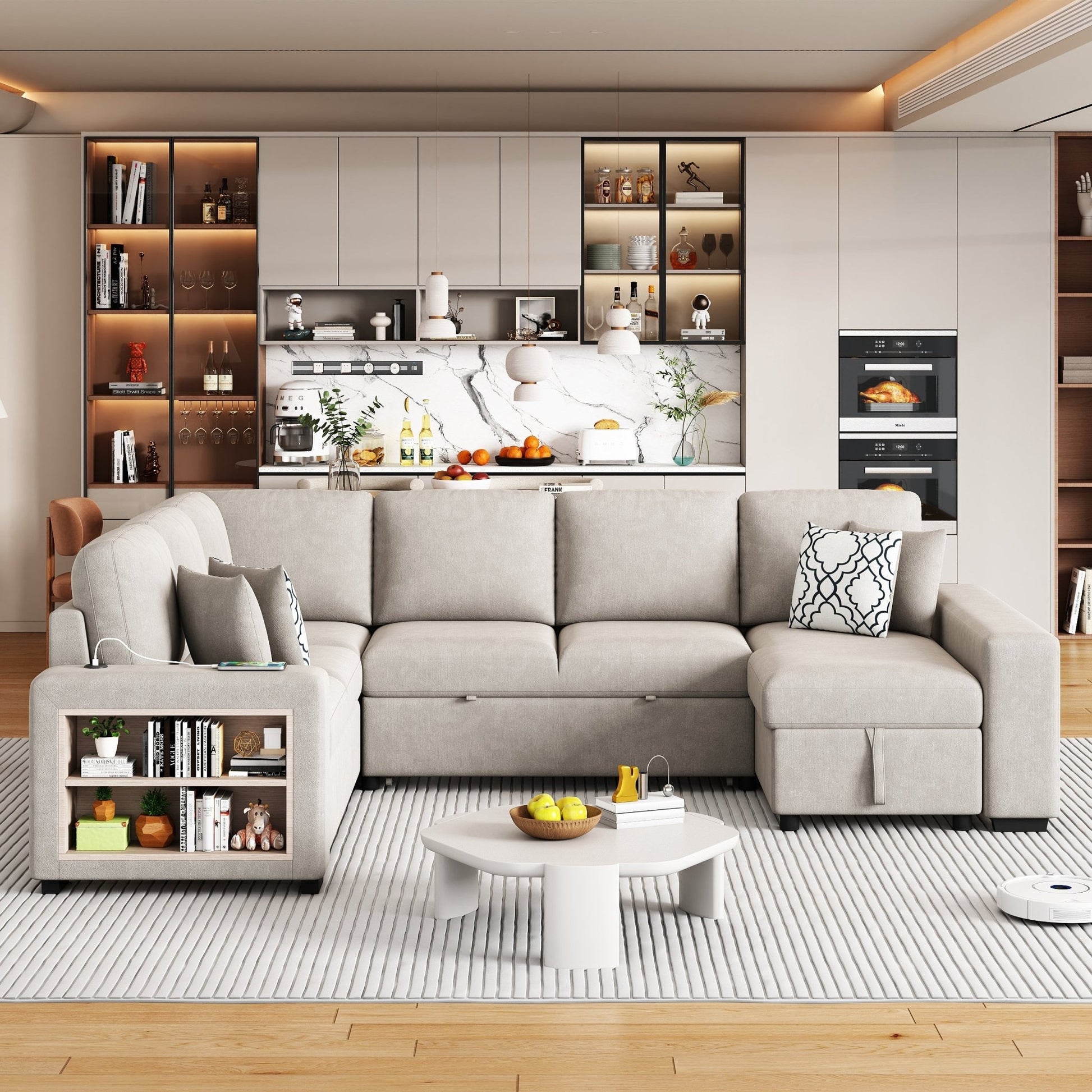Sofá Cama Seccional en U de 109" con Puertos USB, Almacenamiento y Cojines – Confort y Funcionalidad Premium Home & Garden - Furniture - Home Furniture | Zulter VIP