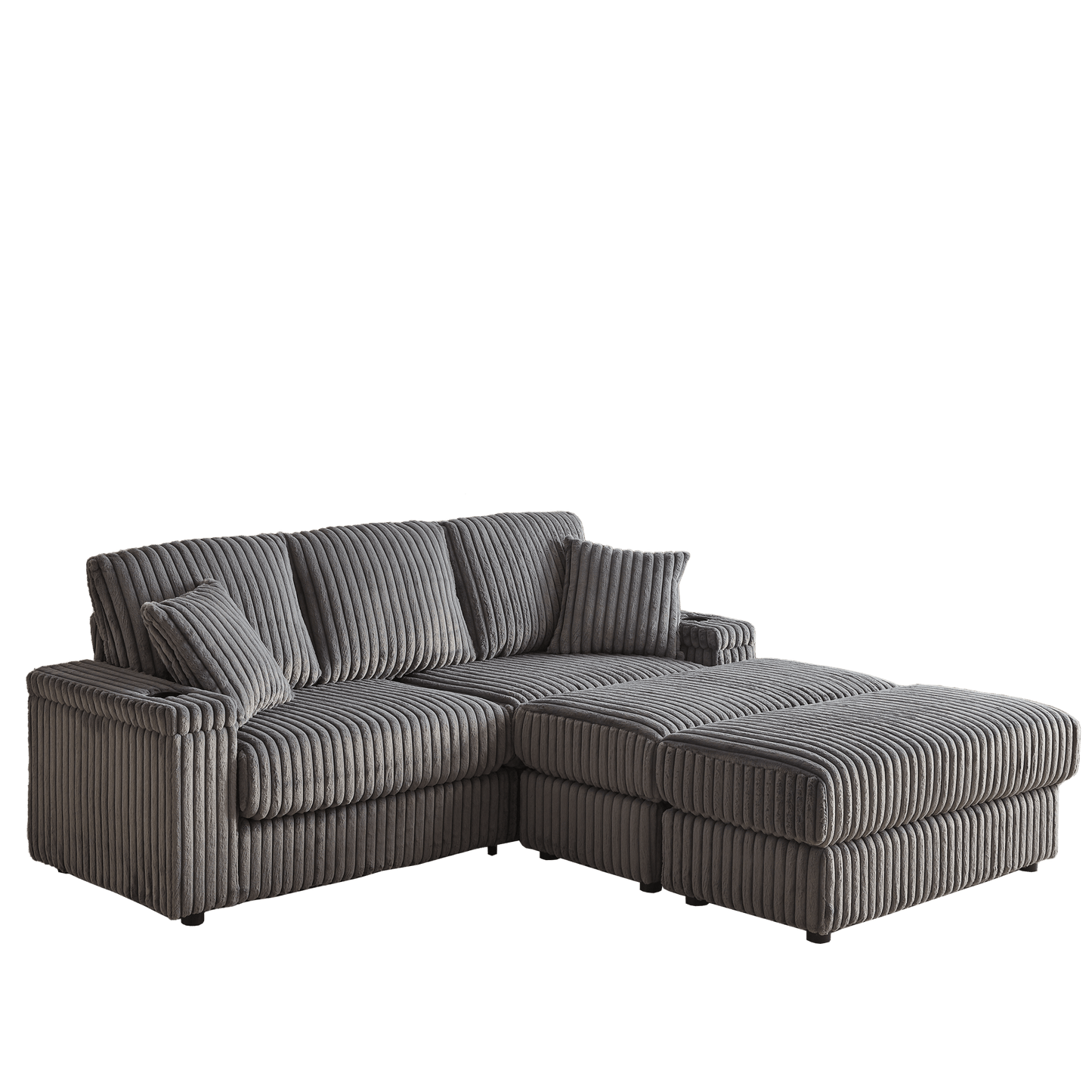 Sofá de pana 3 plazas con cojines y otomana – Estilo moderno Home & Garden - Furniture - Home Furniture | Zulter VIP